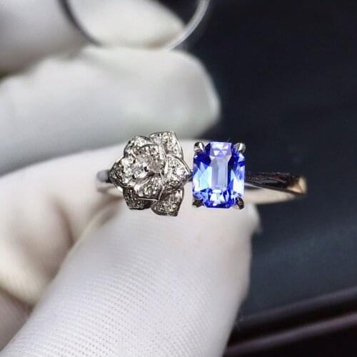ZYH Solid 18K White Gold 0.66ct Nature Blue Tanzanite Rings for Women Fine Jewelry Birthday Presents