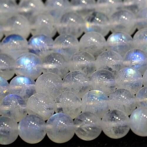 Genuine High Quality Flash Blue Light Moonstone Round Loose Stone Beads 3-18mm Fit Jewelry DIY Necklaces or Bracelets 15" 03825