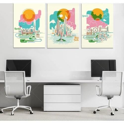 London, Berlin prints-New York color wall art New York map Statue of Liberty poster Germany Bauhaus travel poster Skyline art po