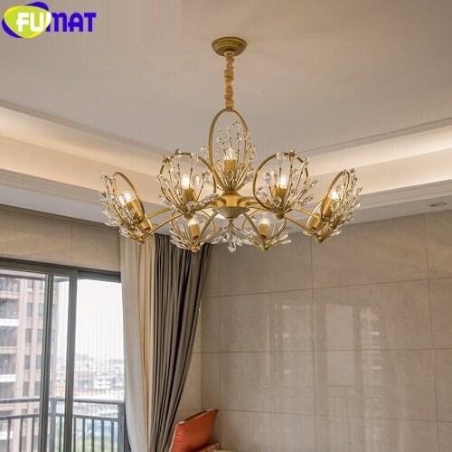 FUMAT Crystal K9 Chandeliers Lamps Multi Heads Americal Luxury Candle Iron Art Light Gold French Style Hanging Lights Fixture