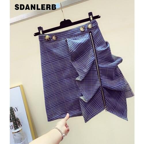 2021 Summer Irregular Mini Skirt for Women New Plaid Ruffled Stitching High Waist Slimming Hip Short Skirt Mujer Faldas