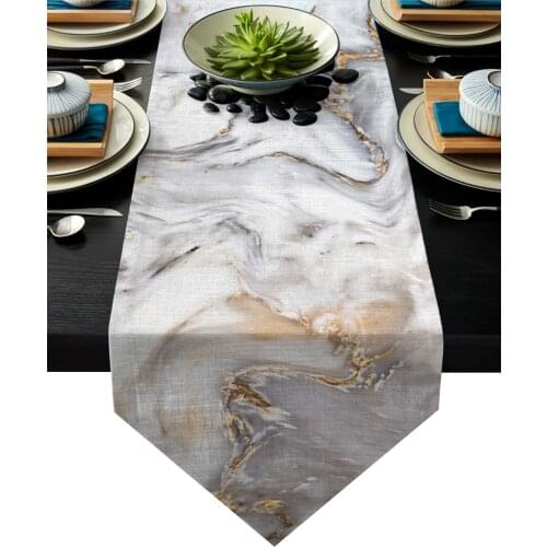 Marble Texture Yellow White Wave Floating Art Table Runner Table Flag Home Party Decorative Tablecloth Table Runners