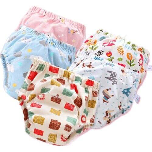 Cartoon Pattern Reusable Diapers Baby Training Pants Washable 6-layer Breathable Gauze Bebe Learning Cloth Diaper
