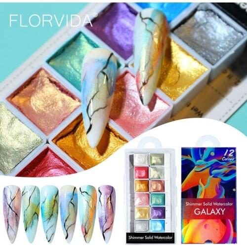 12 Colors Kit Watercolor Pearl Glitter Soilid Powder Shimmer Chrome Pigment Holographic Dusts For Nails Art Set