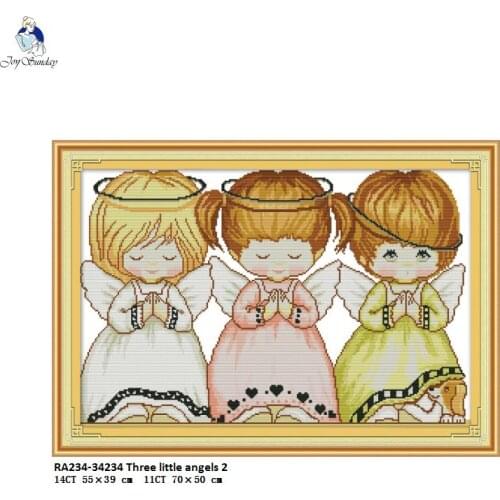 Joy Sunday Needlework,DIY Handmade DMC Cross stitch,Sets For Embroidery kits,Three little Angels Patterns Counted Cross-Stitch