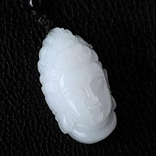 Natural Afghan White Jade Guanyin Head Hand Carved Pendant Fashion Jewelry Mens and Womens Necklaces Gift Accessories