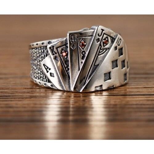New Fashion Creative Metal Poker Rings for Men Personality Open Adjustable Ring