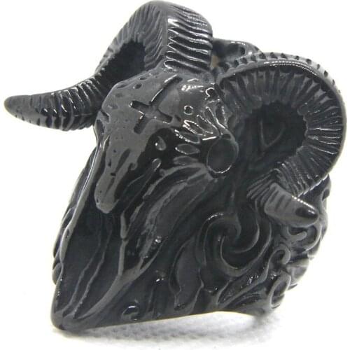 Support Dropship Size 7-13 Newest Animal antelope head Ring 316L Stainless Steel Fashion popular band party goat cross Ring