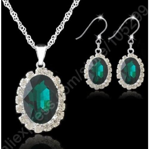 New Real Pure Fine 925 Sterling Silver Jewelry Sets Austrian Crystal Water Drop Pendant Necklaces Hook Earrings