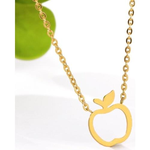 New Round Coin with Hollow Apple Shape Necklace Funny Fruit Apple Pendant Circle Necklaces for Mentor Teacher Party Gifts