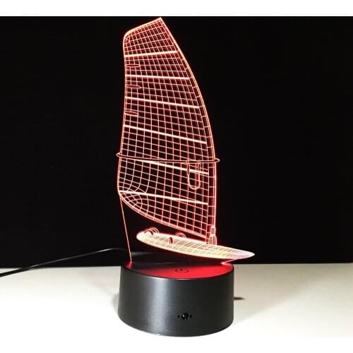 New 3D Sailing Boat Pattern Lamp LED Night Lights with USB Cable Lighting as Indoor Room Decoration 7 Colors Birthday Decor Gift