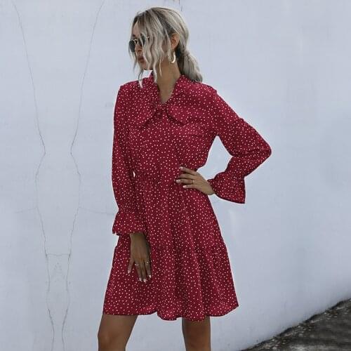 Fashion Print Elegant Flare Long Sleeve Bow Evening Party Dress Women Summer Temperament Office Work Wear Streetwear Dresses
