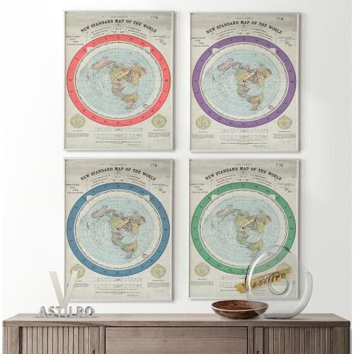 Flat Earth Map Gleasons New Standard Map Of The World Vintage Art Prints Poster Museum Library Retro Canvas Painting Home Decor