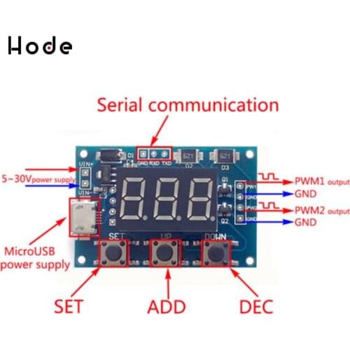 DC 5-30V Micro USB 5V Power Independent PWM Generator 2 Channel Dual Way Digital LED Duty Cycle Pulse Frequency Board Module