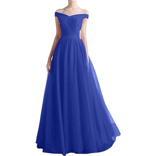 Simple A-line Prom Dresses Pleats Tulle Royal Blue Dark Green Multi Color Long Formal Party Dresses vestidos de Formal Gowns