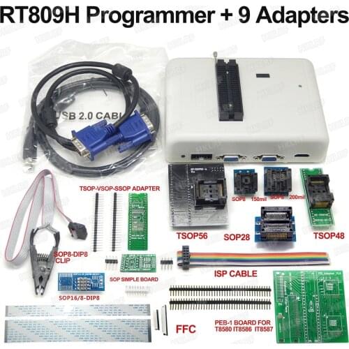 RT809H EMMC-Nand FLASH Programmer +9 Adapters +TSOP56 Adapter+TSOP48 Adapter+ SOP8 Test Clip WITH CABELS EMMC-Nand Good Quality