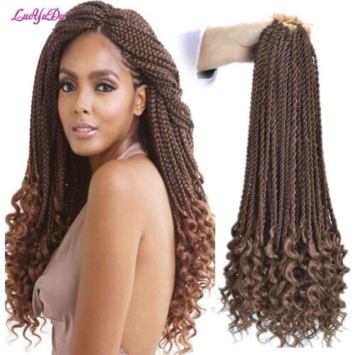 Ombre Senegalese Twist Curly Ends Crochet Hair Crochet Braid 18 Inches Hook Braids Synthetic Braiding Hair Extensions LUOYUDU