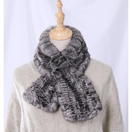 Highend Quality Womens Genuine 100% Real Chinchilla Fur Knitted Scarf Scarves Lady Wraps Scarfs Natural Color Extrmely Soft