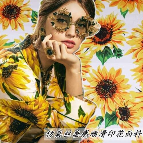 Spring and summer new sunflower flower simulation silk fabric handmade cloth diy dress cheongsam shirt pants cloth