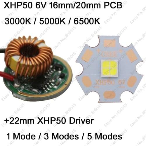 Cree XHP50 6V 6500K Cool White, 4500K Neutral White, 3000K Warm White LED Emitter + 22mm 1 Mode or 3 Modes or 5 Modes Driver