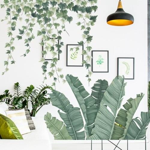 Tropical Plants Wall Sticker Vinyl Wall Decals Green Leaves Wall Stickers For Home Living Room Bedroom Door Murals Wallpaper