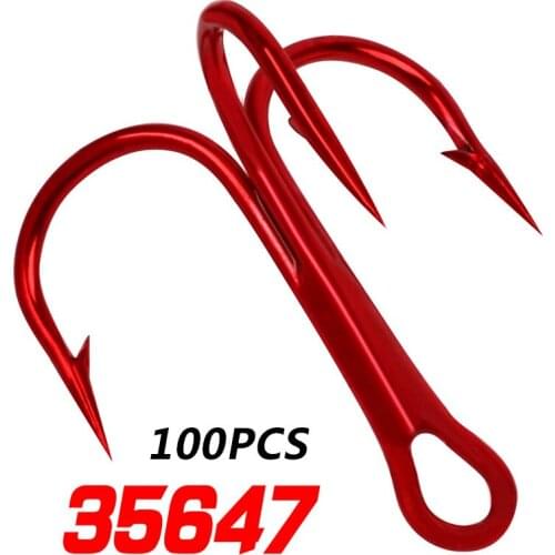 100pc High Carbon Steel Treble Hook Fishing Tackle Round Bent Treble Saltwater Bass 2#-10# FishHook Fishing Hook