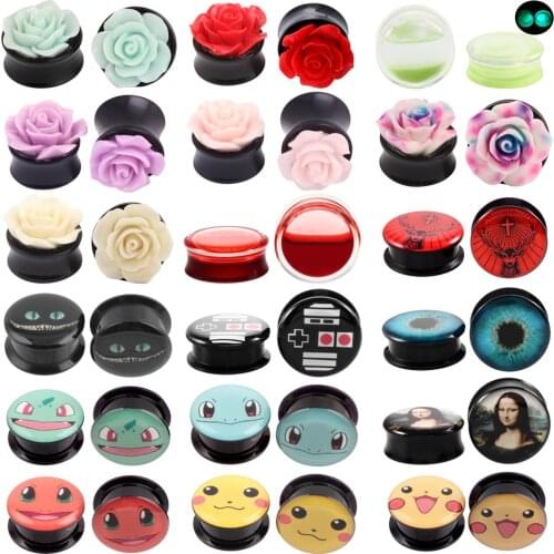 2Pcs Acrylic Flower Screw Single Flared Ear Flesh Hollow Tunnel Plug 8mm-25mm Ear Gauges Expander Stretcher Piercing Jewelry