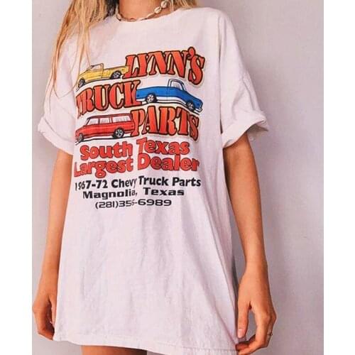 Lynns Truck Creative 2 Face Print Vintage T Shirt for Women Summer Oversized White Tshirts 2021New Casual Streetwear Cool Girls