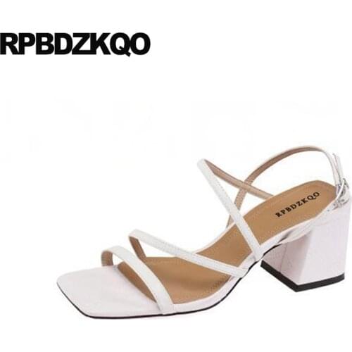 Vintage Gladiator Sandals Heels Women Casual Shoes Thick 2021 White High Holiday Girls Pumps Block Strappy Strap Roman Open Toe