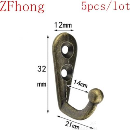 5pcs/lot 21*32 Vintage Wall Hook Antique Coat Hooks Zinc Alloy Door Wall Hangers for Hat Bag Bathroom Towel Hanger Drill Hook