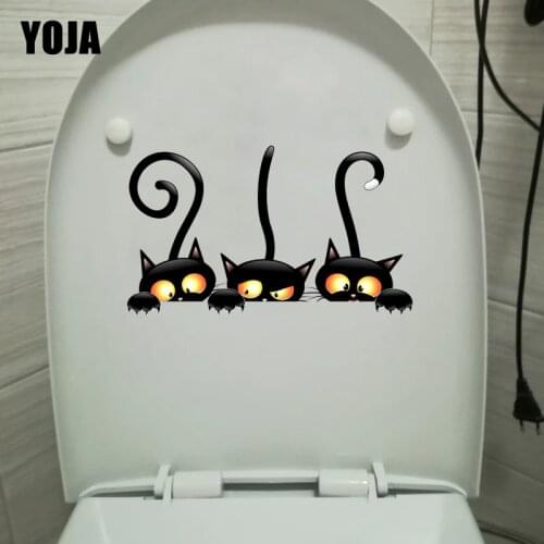 YOJA 23.9*14.2CM Witch Cat Funny Toilet Sticker Children Bedroom Wall Decal Home Decoration T1-0051