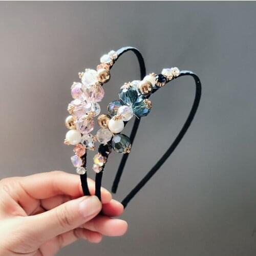 Korean High Quality Big Pearl Rhinestone Headband Flower Vintage Jewelry Festival Hair Accessories for Women Girls