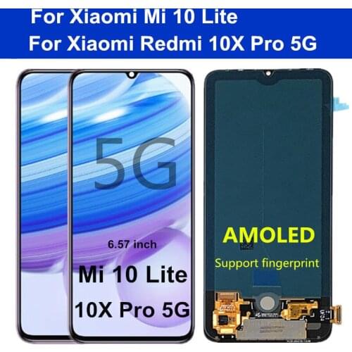 6.57" AMOLED For Xiaomi Mi 10 Lite LCD Display Touch Screen Digitizer Assembly For Redmi 10X Pro 5G LCD 10x 5G display