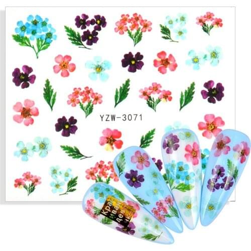 1 Sheet Pink Grenn Tropical Plants Water Decals Stickers Leaves Flower Geometrics Slider For Nails Summer Nail Art Decoration