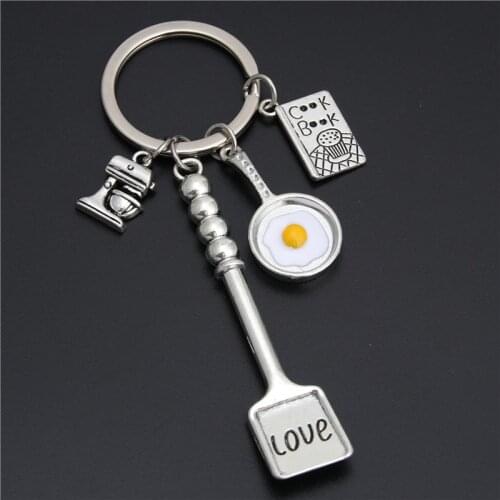 1pc Baking Charms Egg Fry Cooking Utensils Keychains Love Shovel Cookbook Key Ring Pastry Chef Foodie Baker Gift
