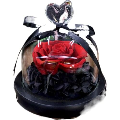 1pc Glass Cover Artificial Flowers Mother Day Present Rose Valentines Day Eternal Rose In Glass Birthday DIY Wedding Night Light