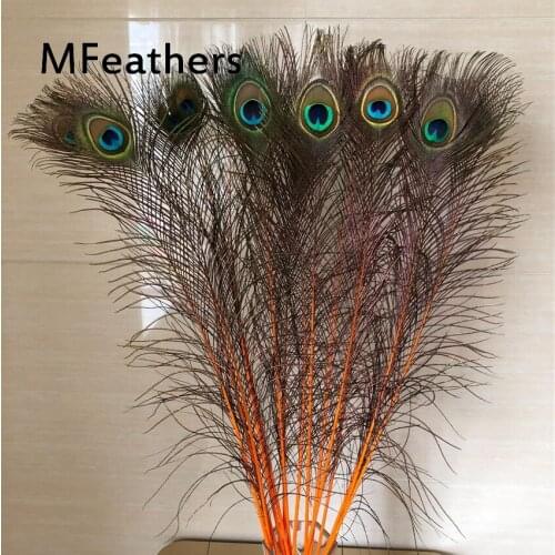 1000PCS Natural orange Peacock Feather 70-80cm Clothing Decoration Plumage Fashion Crafts Beautiful Decorative carnival weddings