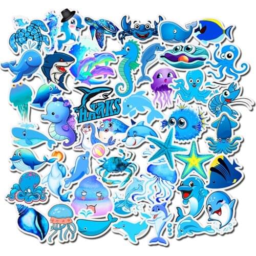 49 Pcs/Pack Funny Graffiti Sticker Cartoon Blue Ocean Fish Laptop Fridge Guitar Motorcycle Luggage Skateboard Cool Decal