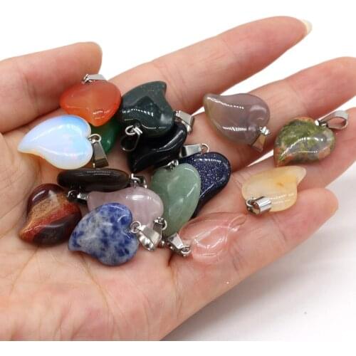 2Pcs Natural Stone Pendant Heart Shape Exquisite Yellow Jades Crystal Charms for Jewelry Making DIY Necklace Earrings 16x20mm