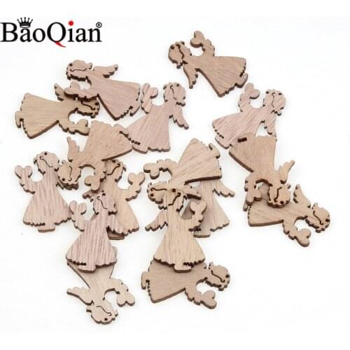 50Pcs Angel Girl Natural Wood Chips Ornaments Christmas Carve Pendant Decor With Hole Scrapbooking Embellishments DIY Crafts