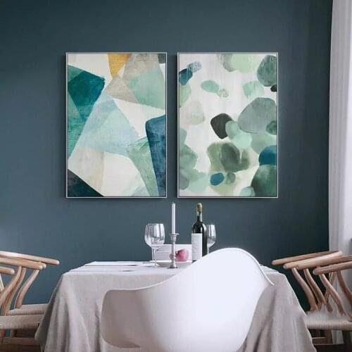 Abstract Wall Art Green Marble Geometry Watercolor Paintings Canvas Posters Prints for Living Room Bedroom Corridor Decoration