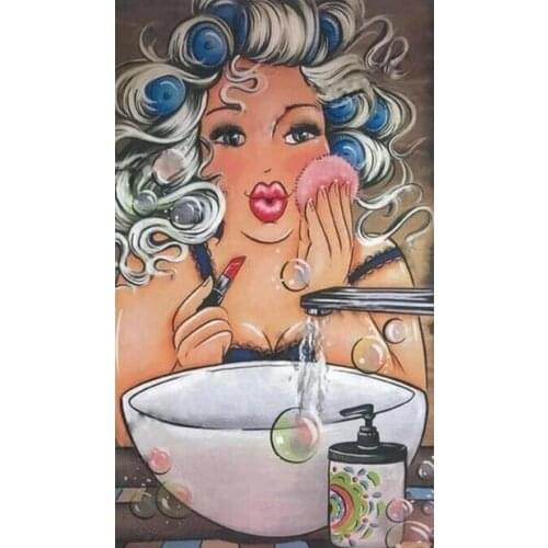 Dikke Dame met krullen diamond painting