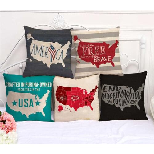 Throw Pillow Cases Creative Map of USA Banner Cushion Cover 45x45cm Home Living Room Decoration Linen/Cotton Pillowcover Decor