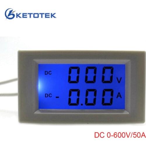 DC 0-600V/50.0A Digital dual display ammeter voltmeter DC Voltage Current Meter Power supply DC 3-40V With Blue Backlight