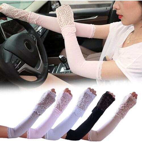 Women Sunproof Ice Silks Arm Sleeve Lace Sun UV Protection Cooling Sleeves for Outdoor Sports M2