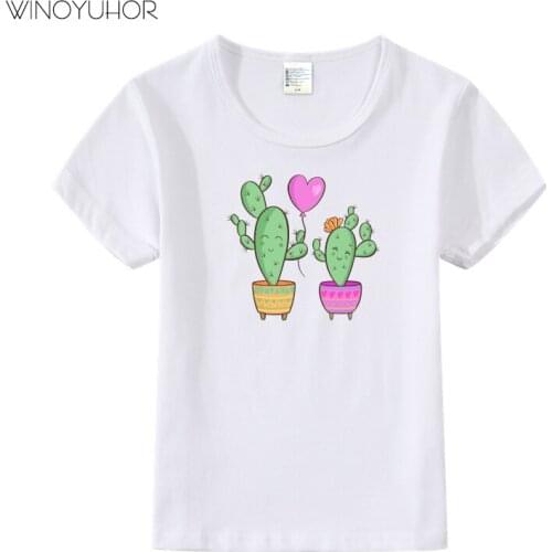 Cactus Balloon Cartoon Printed T-Shirts Children Summer Fashion Short Sleeve Tshirt Baby Boy Girls Top Harajuku Clothing
