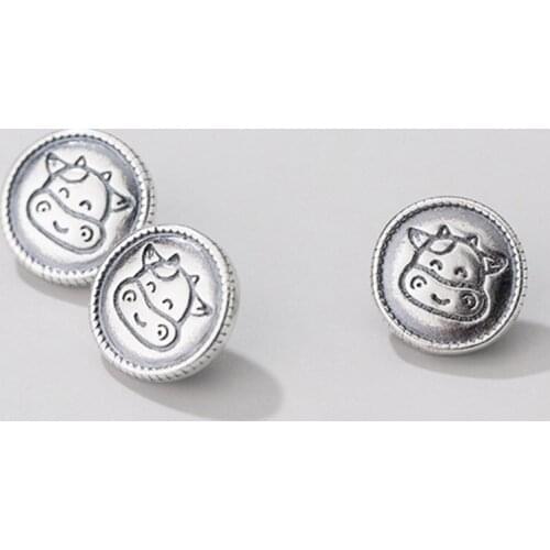925 Sterling Silver Cartoon Cow Pattern Round Button Pendant 10mm Fashion Decoration Silver Charms DIY Fine Jewelry Accessories