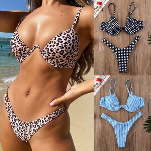 Summer Leopard Bikini Women Push-up Swimwear Padded Bra Swimming suit Beachwear Bathing Suit