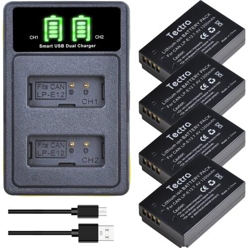 1200mAh LP-E12 LPE12 Li-ion Battery & LED USB Dual Charger for Canon EOS M50, EOS M100,100D Kiss X7 Rebel SL1 Camera
