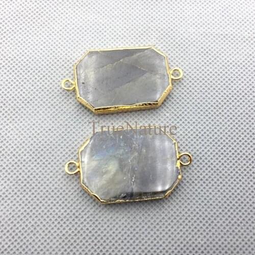 Fashion Rectangle Labradorite Pendant Fashion Gold Electroplated Stones Connector Charms Jewelry In 35*25 mm PC4336